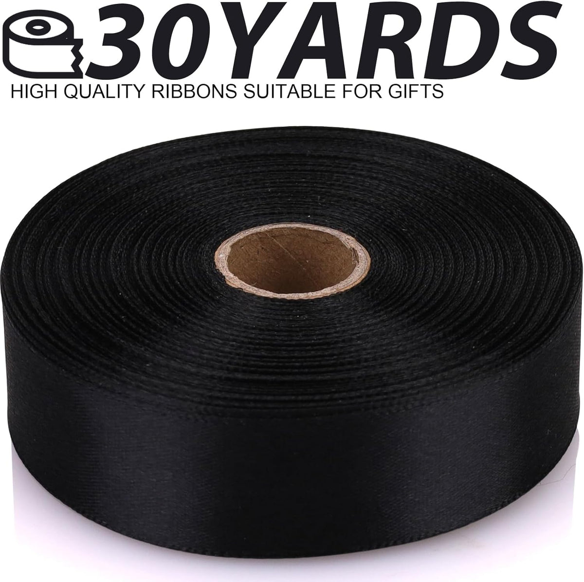 Black 7/8 Inch 30 Yards Satin Craft Ribbon - Single Face Polyester Ribbon for Gift Wrapping