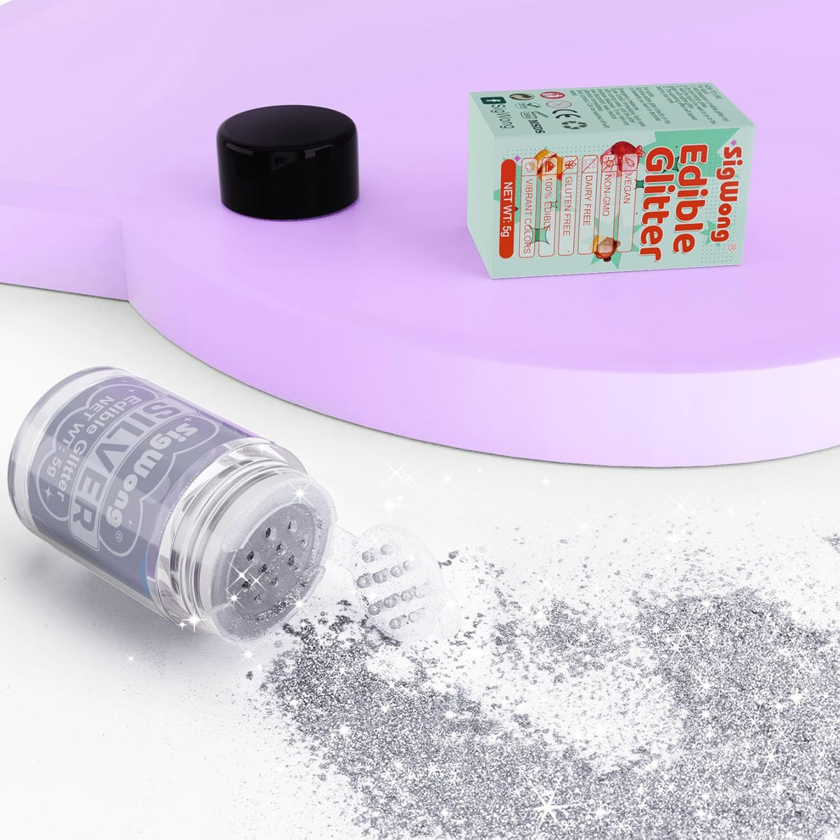 Silver Edible Glitter - 5g Food Grade Cake Decorating Shimmering Glitter, Edible Sprinkle Luster