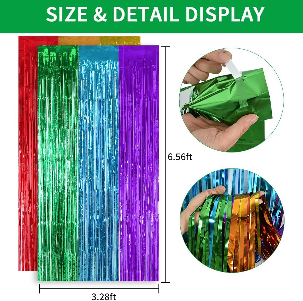 TONIFUL 2Pcs Rainbow Door Streamers,Party Photo Booth Backdrop Metallic Streamers Rainbow Foil