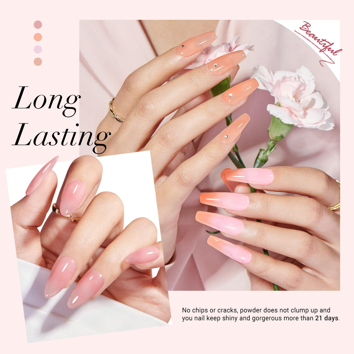 AZUREBEAUTY Dip Powder Nail Starter Kit, 4 Colors Translucent Jelly Nude Gentle Pink Dipping Powder