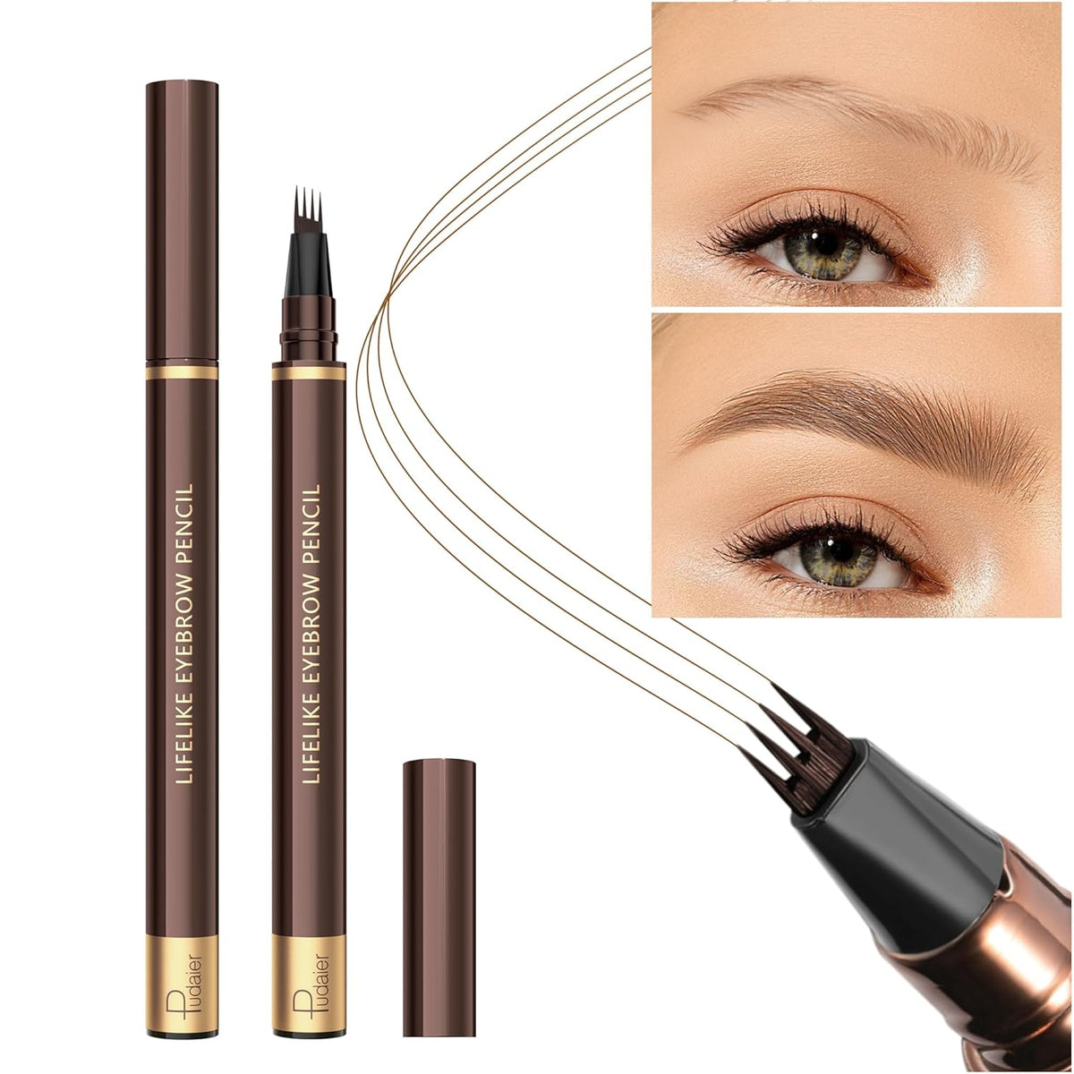 2 Pack Eyebrow Pen, Waterproof Microblading Eyebrow Pencil, 4 Tip Precise Eye Brow Makeup Pen for