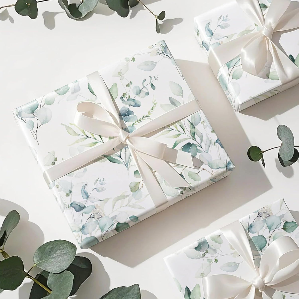 WRAPAHOLIC Eucalyptus Leaves Wrapping Paper Roll - Mini Roll - 17 Inch x 33 Feet - Eucalyptus