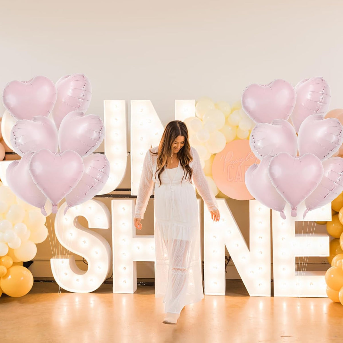 TONIFUL 15Pcs 18 Inch Baby Pink Heart Balloons Pastel Pink Heart Shape Foil Mylar Balloons