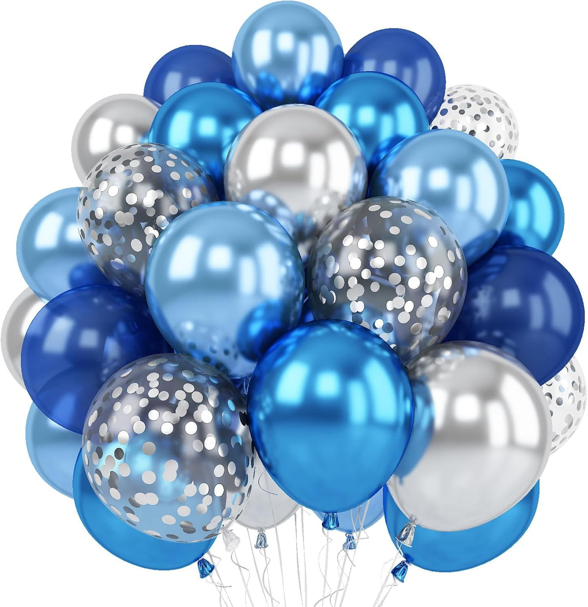 Blue Silver Balloons Set, 12 Inch Blue and Silver Balloons Dark Navy and Confetti Party Latex
