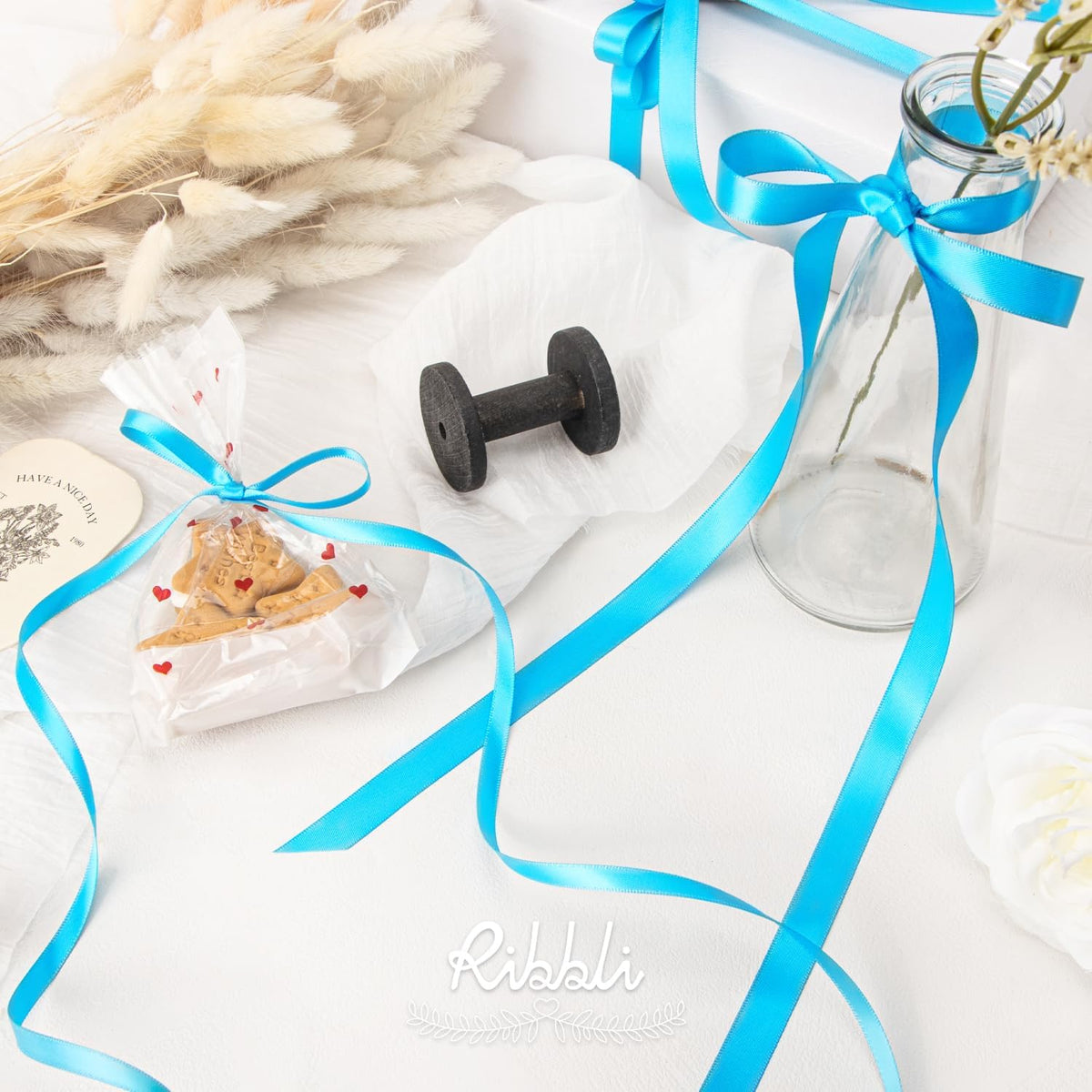 Ribbli Turquoise Blue Double Faced Satin Ribbon,1/2” x Continuous 25 Yards,Use for Bows