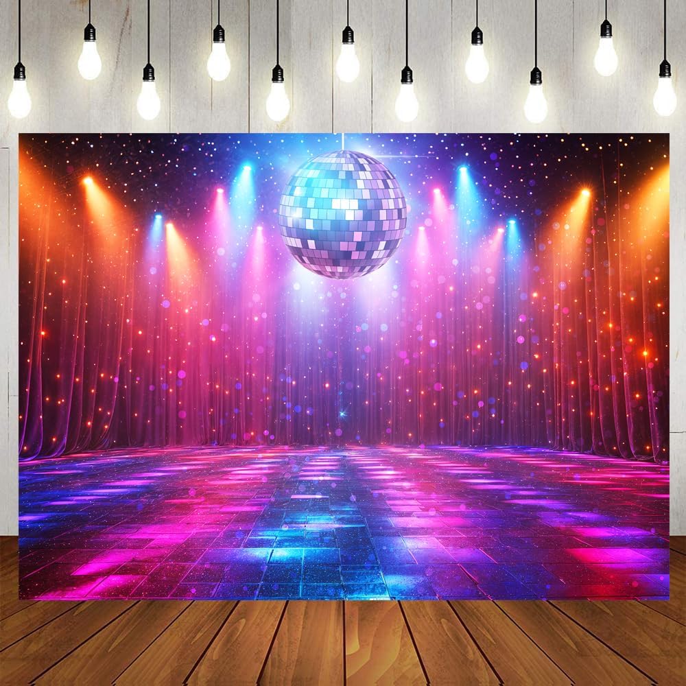 Disco Decorations Backdrop, Retro Glow Party 70s 80s 90s Theme Stage Dance Background Disco Party