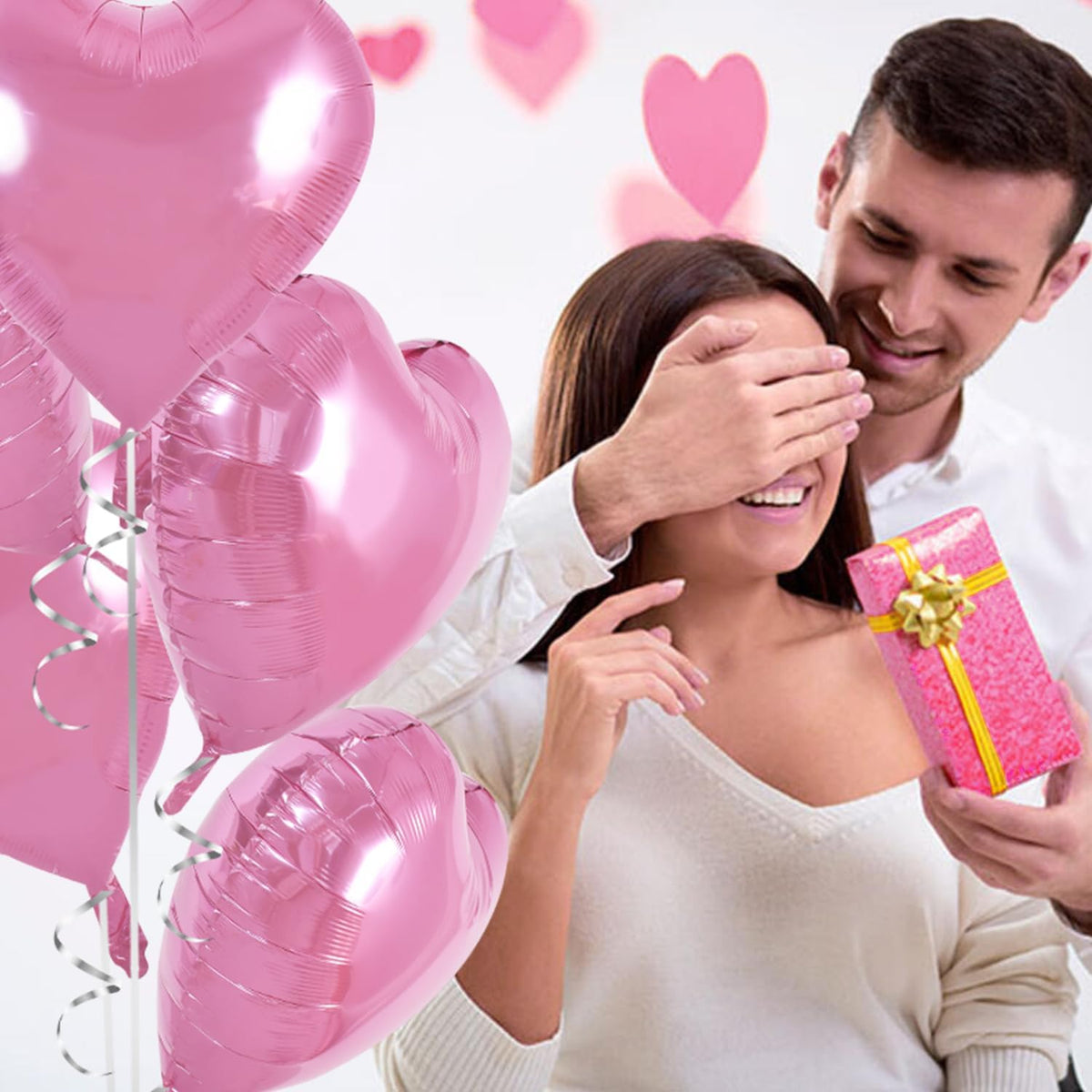 TONIFUL 30Pcs 18 Inch Pink Heart Balloons Pink Heart Shape Foil Mylar Balloons Decoration for