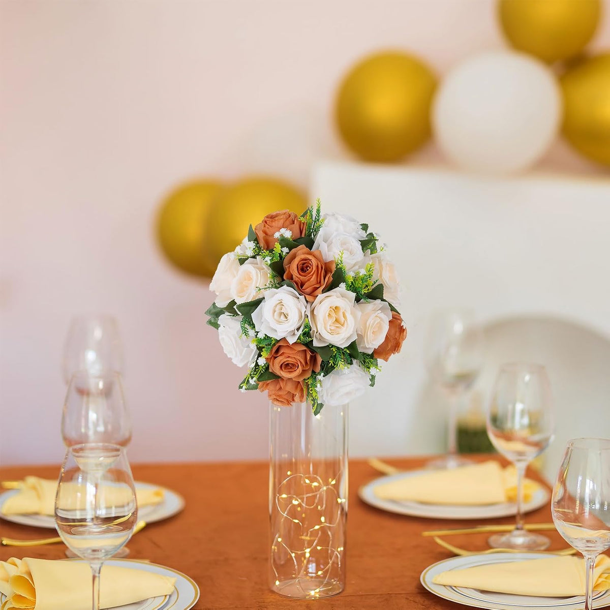 BLOSMON Flower Balls for Centerpieces Decoration: 2 Pcs Terracotta Artificial Rose Kissing Balls