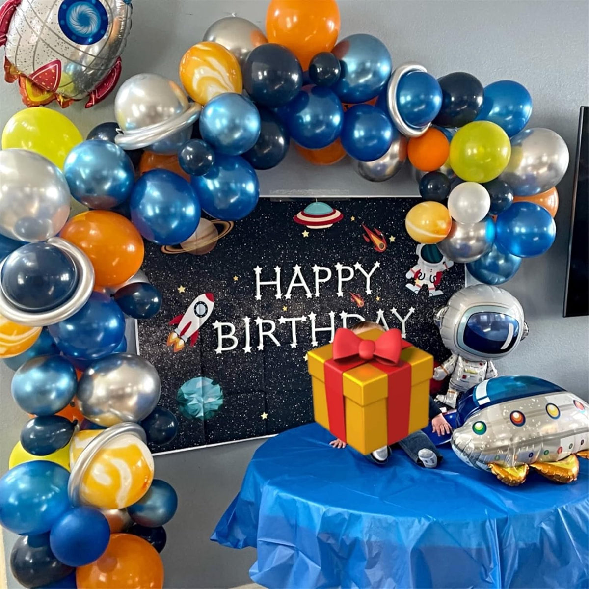 60Pcs Balloons Orange Blue, Outer Space Party Balloons Set, Navy Blue Silver Orange Yellow Agate