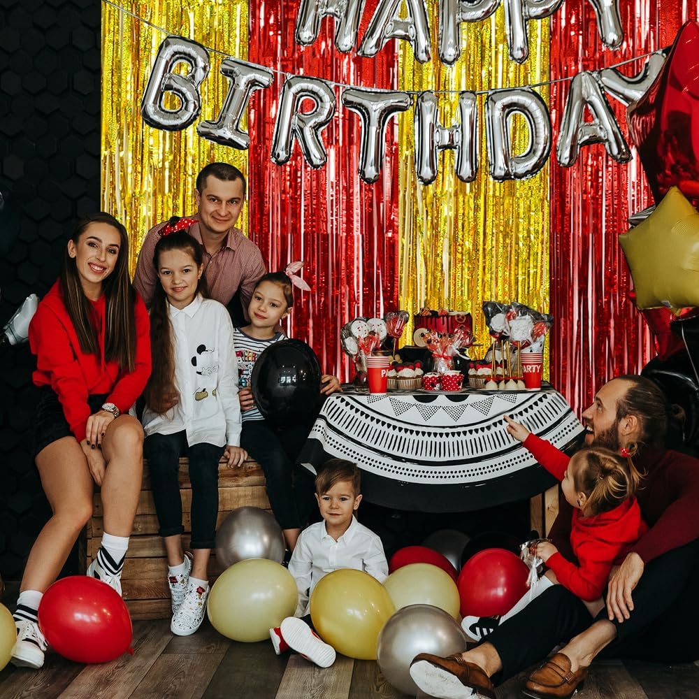 BEISHIDA 4 Pcs Red and Gold Party Streamers Fringe Foil Curtain Backdrop Tinsel Background Party