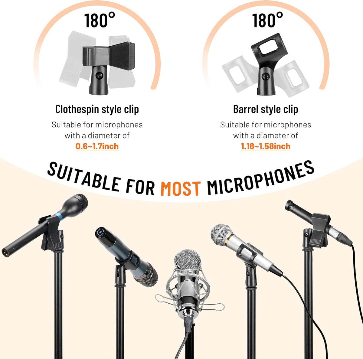 CAHAYA Mic Stand Tripod Boom Arm Floor Microphone Stand Height Adjustable with Carrying Bag and 2