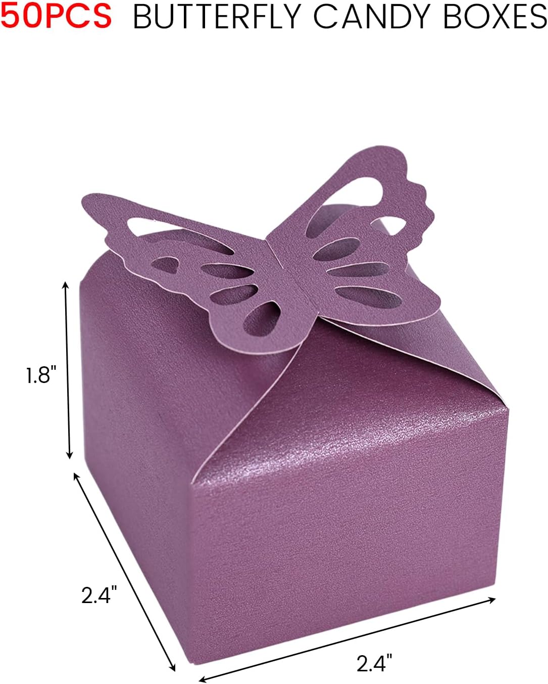 VGOODALL 50PCS Party Favor Boxes, 2.4" x 2.4" x 1.8" 3D Butterfly Candy Boxes Purple Baby Shower