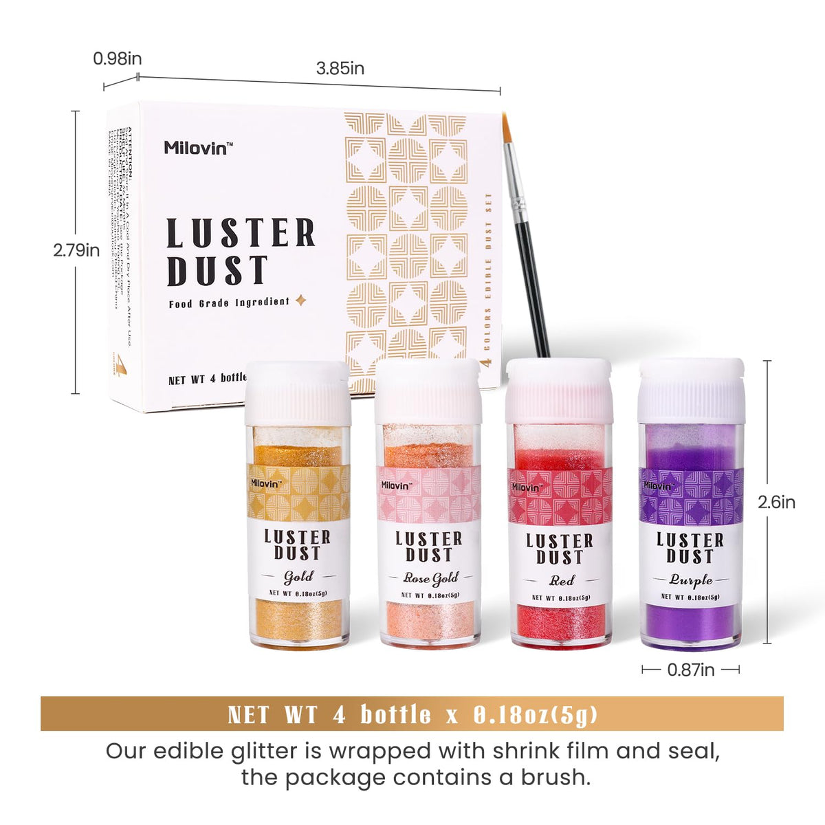 Edible Glitter for Cake Decorating, 4 Colors Luster Dust Edible, Edible Glitter for Cocktails