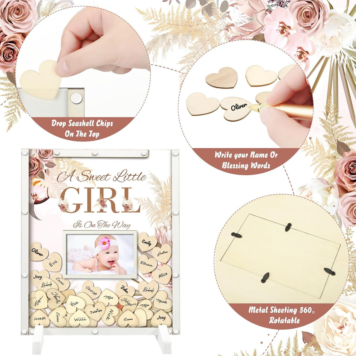65 Pcs Baby Shower Guest Book Alternatives He or She Gender Reveal Boho Flower Baby Shower