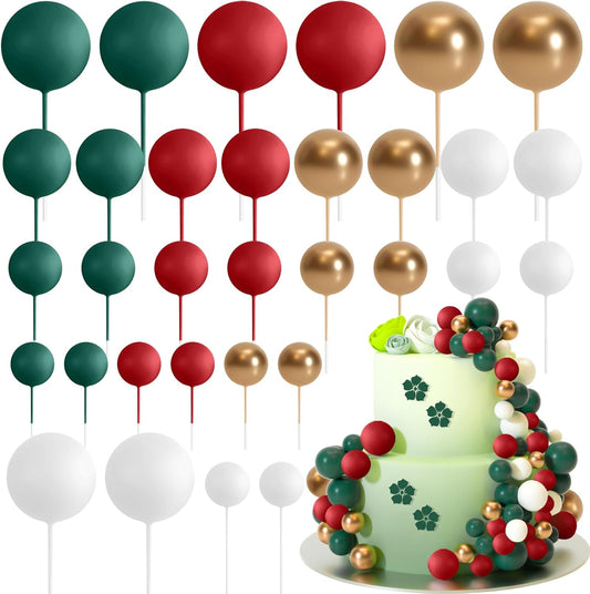 ASTARON 32 Pcs Ball Cake Topper Christmas Decorations Mini Balloons Sticks Foam Balls Cake Picks