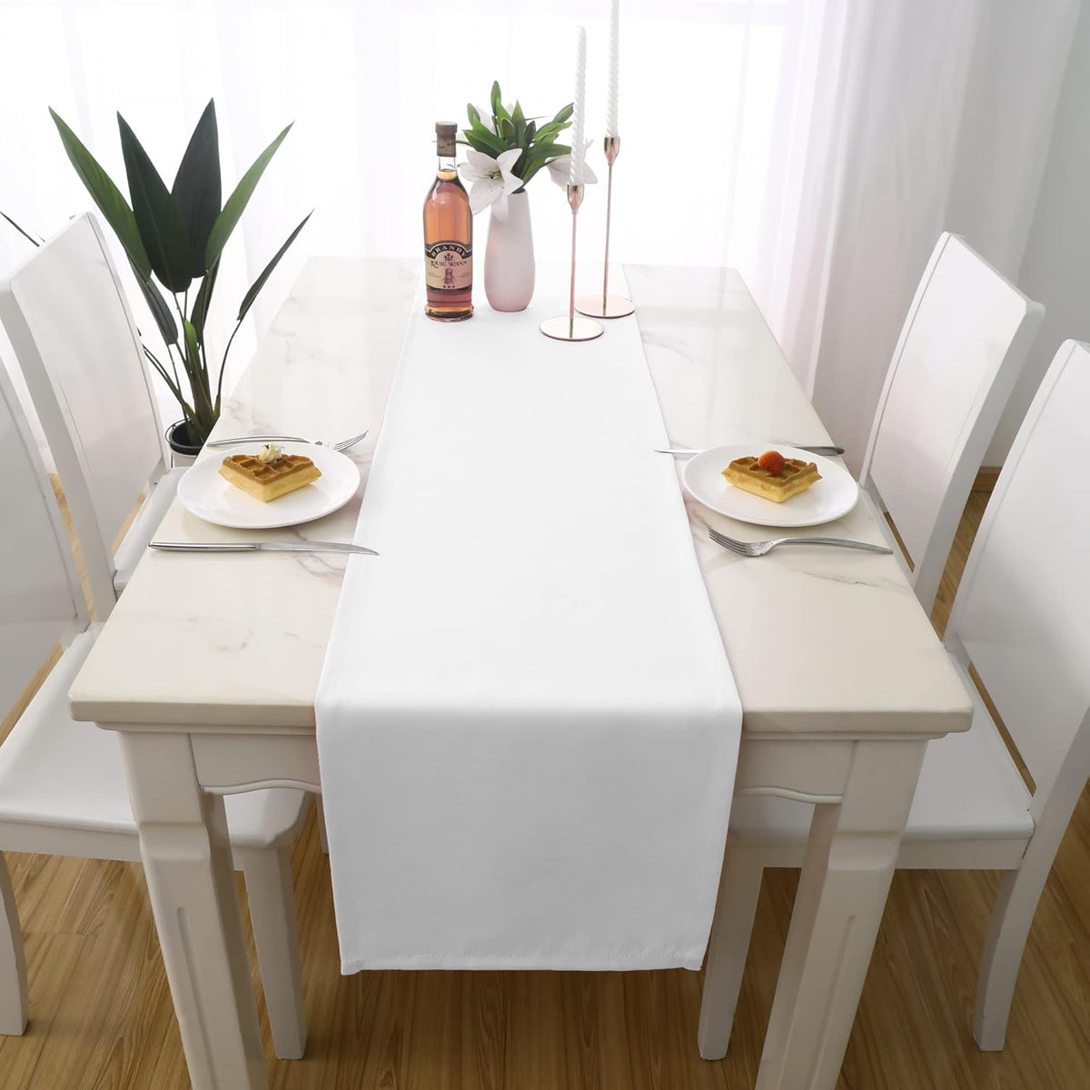 DUALIFE Pure White Table Runner 72 inch Length Soft Color Thick Polyester Decorative Cloth