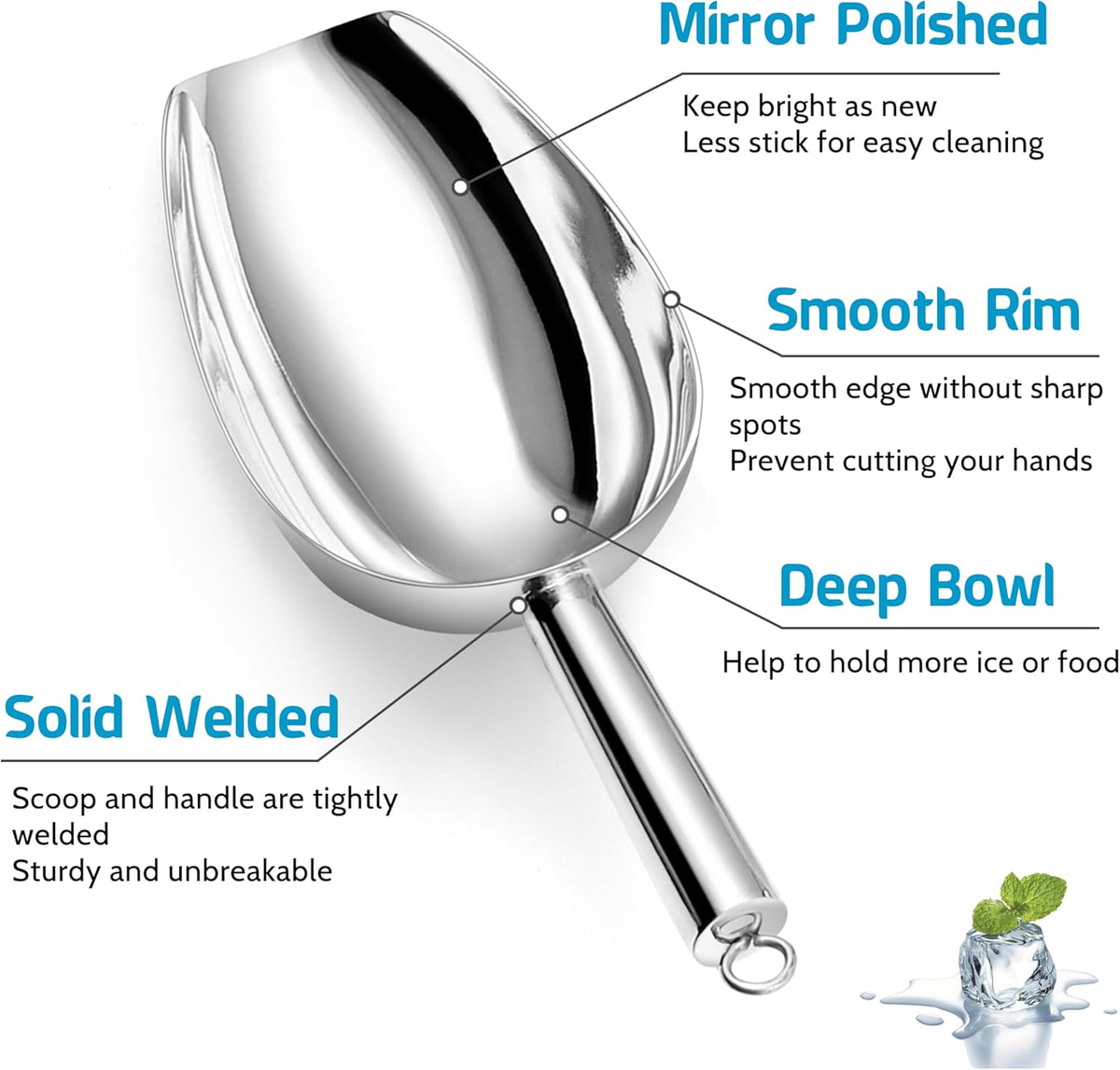 P&P CHEF Canister Scoop Set of 3, Ice Candy Scoop, Stainless Steel Multipurpose Food Scooper for