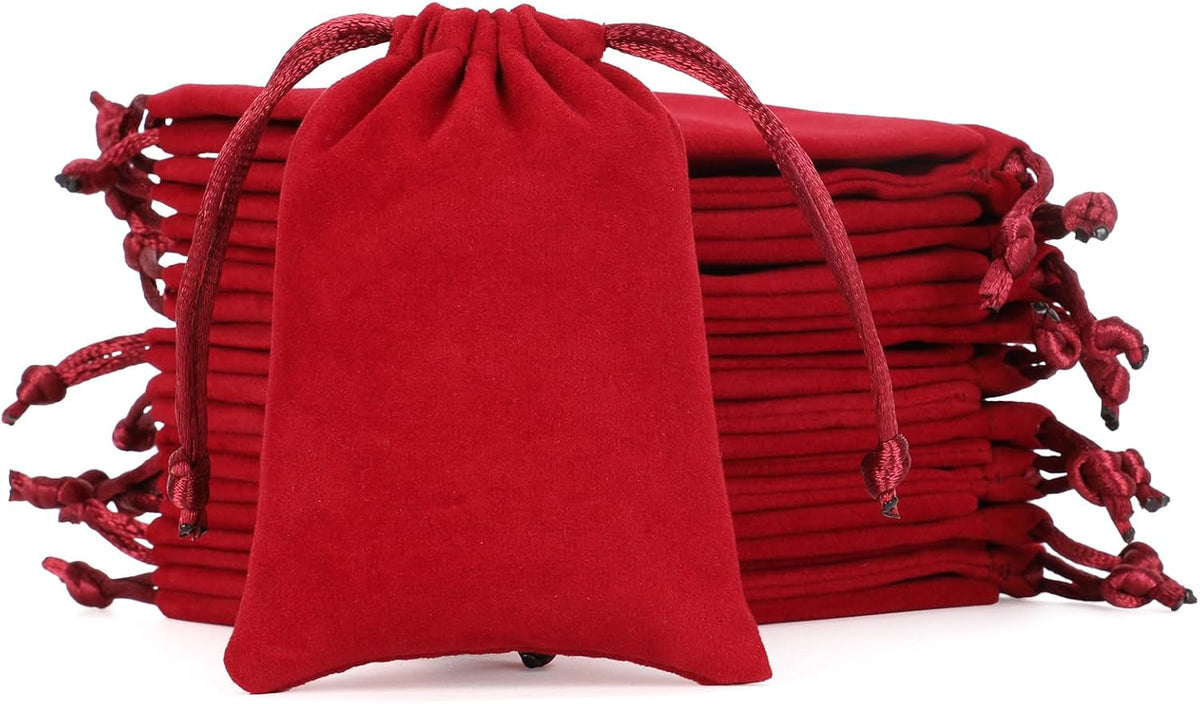 Velvet Drawstring Jewelry Bag, 50Pcs Wine Red Coin Pouch, 3x4 Dice Bag, for Wrapping Halloween
