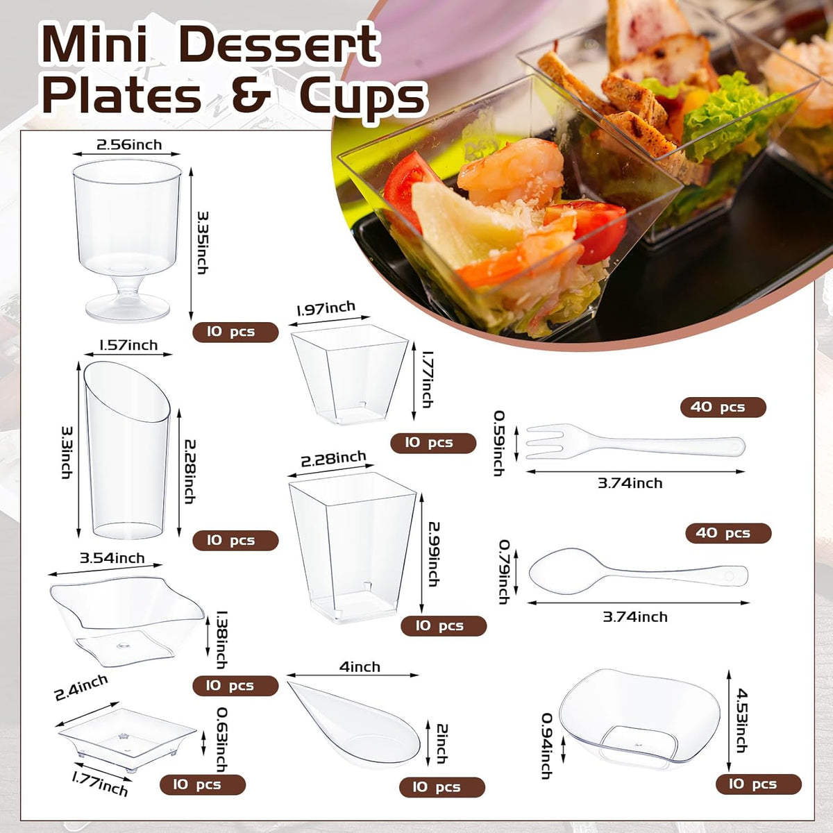 Tessco for you 160 Pcs Mini Appetizer Plates Dessert Cups Spoons Forks Set Dessert Containers