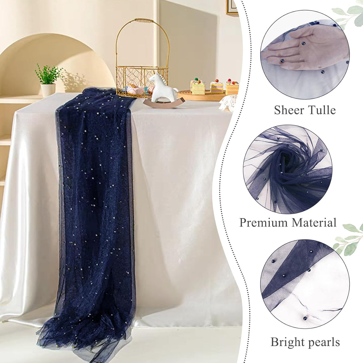 Set of 6 Pearl Table Runner 29 x 120 Inch Tulle Fabric Lace Table Runners Boho Rustic Tablecloth