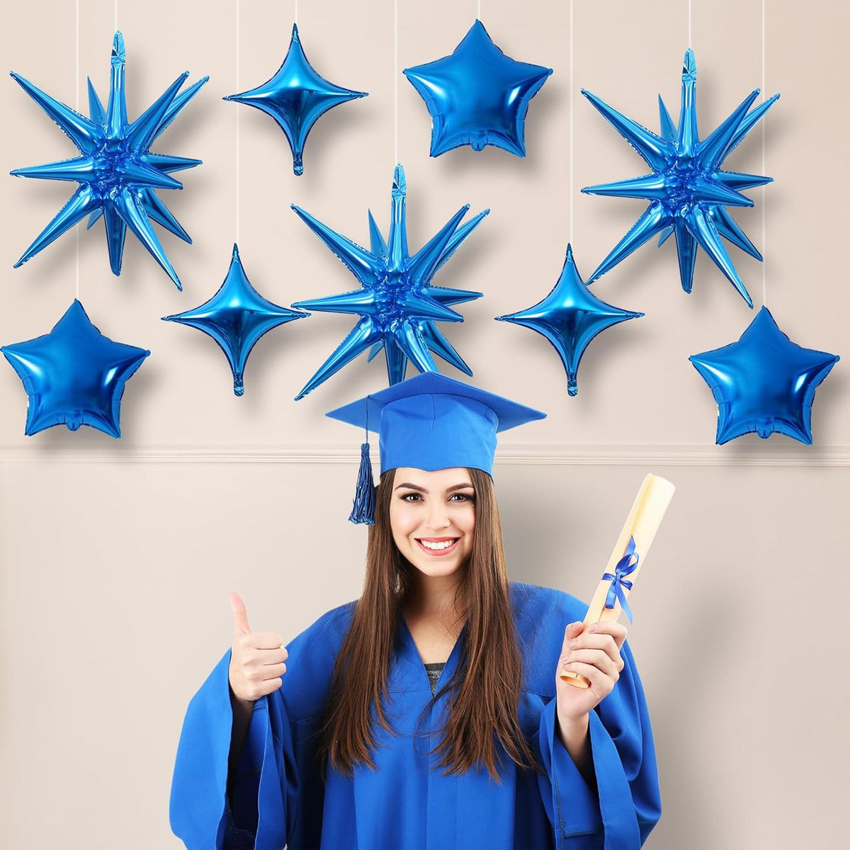 Blue Star Balloons, 22in Large Star Balloons Foil 10in 4-Pointed & Blue Pentagram Balloon for