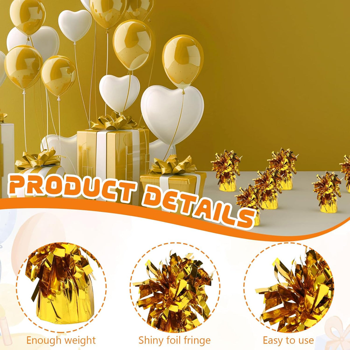 6 Pack Gold Balloon Weights Metallic Holder Anchors Balloon Holder Weights for for Birthday 2025