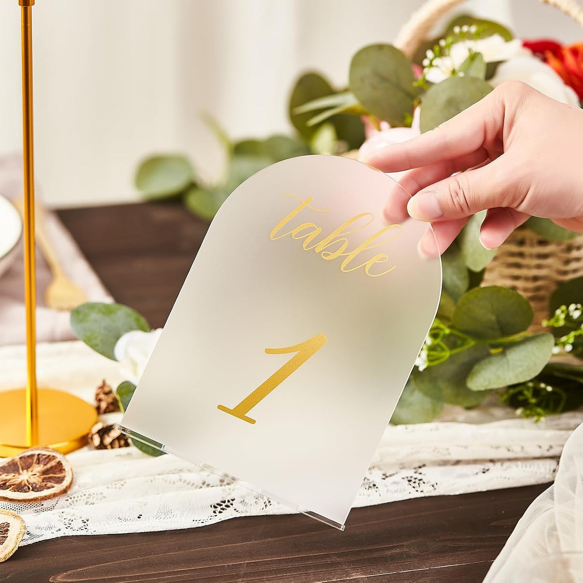 SHINVALE Arch Acrylic Wedding Table Numbers 1-15 with Gold Foil Font – Frosted Finish, Elegant