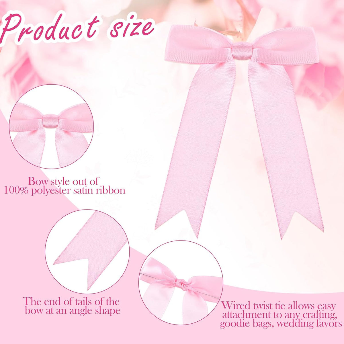 Riceshoot 24 Pcs Satin Ribbon Bow 3.5x5 Inch Twist Tie Bows for Gift Balloon Bag Cake Craft DIY