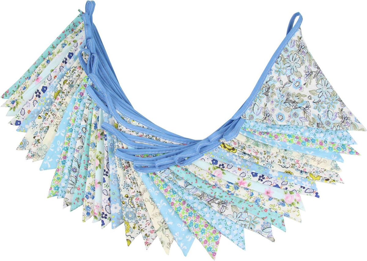 10M/32Ft Triangle Bunting Banner, 36 Pcs Cotton Fabric Flags Pennant Garlands for Birthday Party
