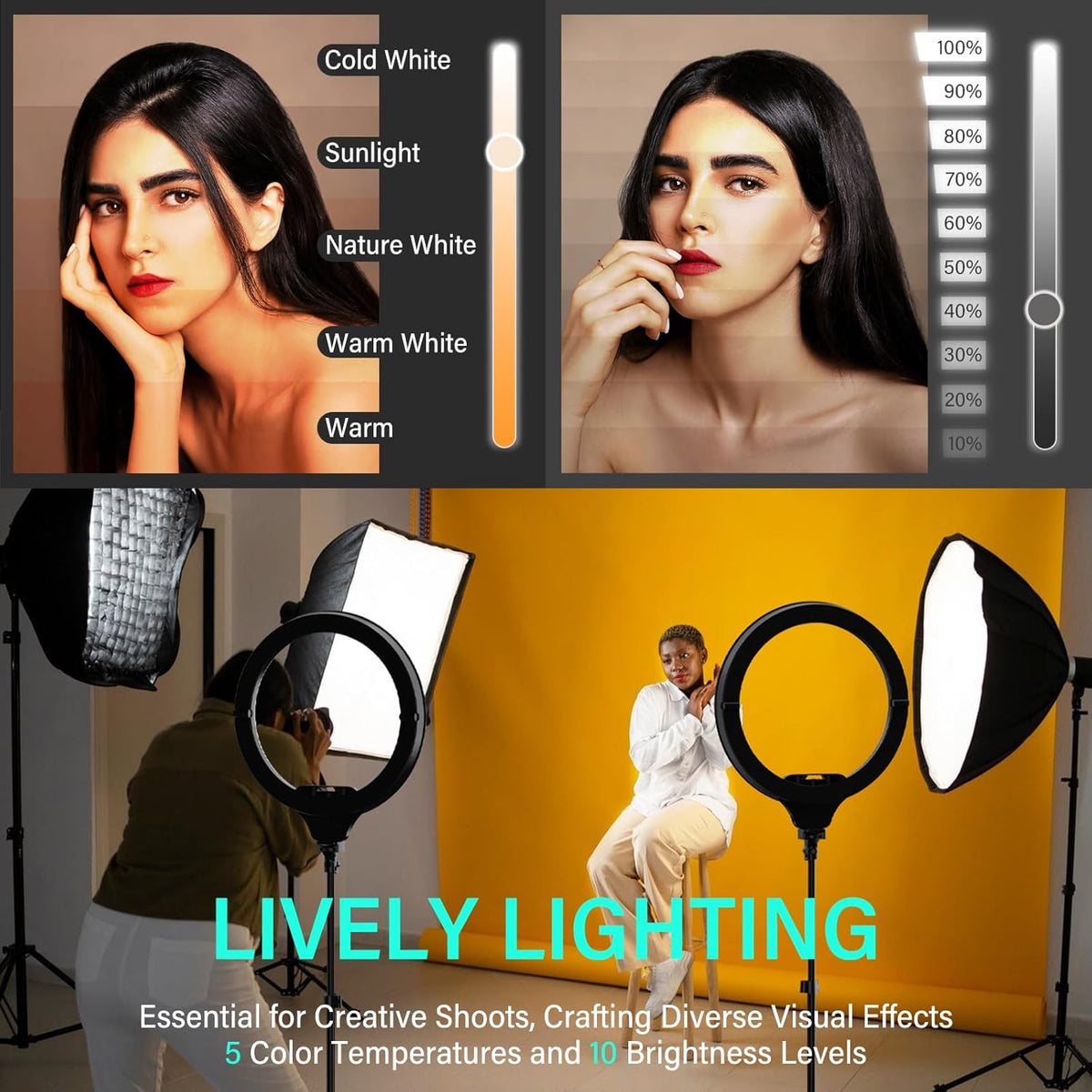 UBeesize 14'' Foldable Ring Light with 62'' Tripod Stand and Phone Holder, LED Selfie RingLight for