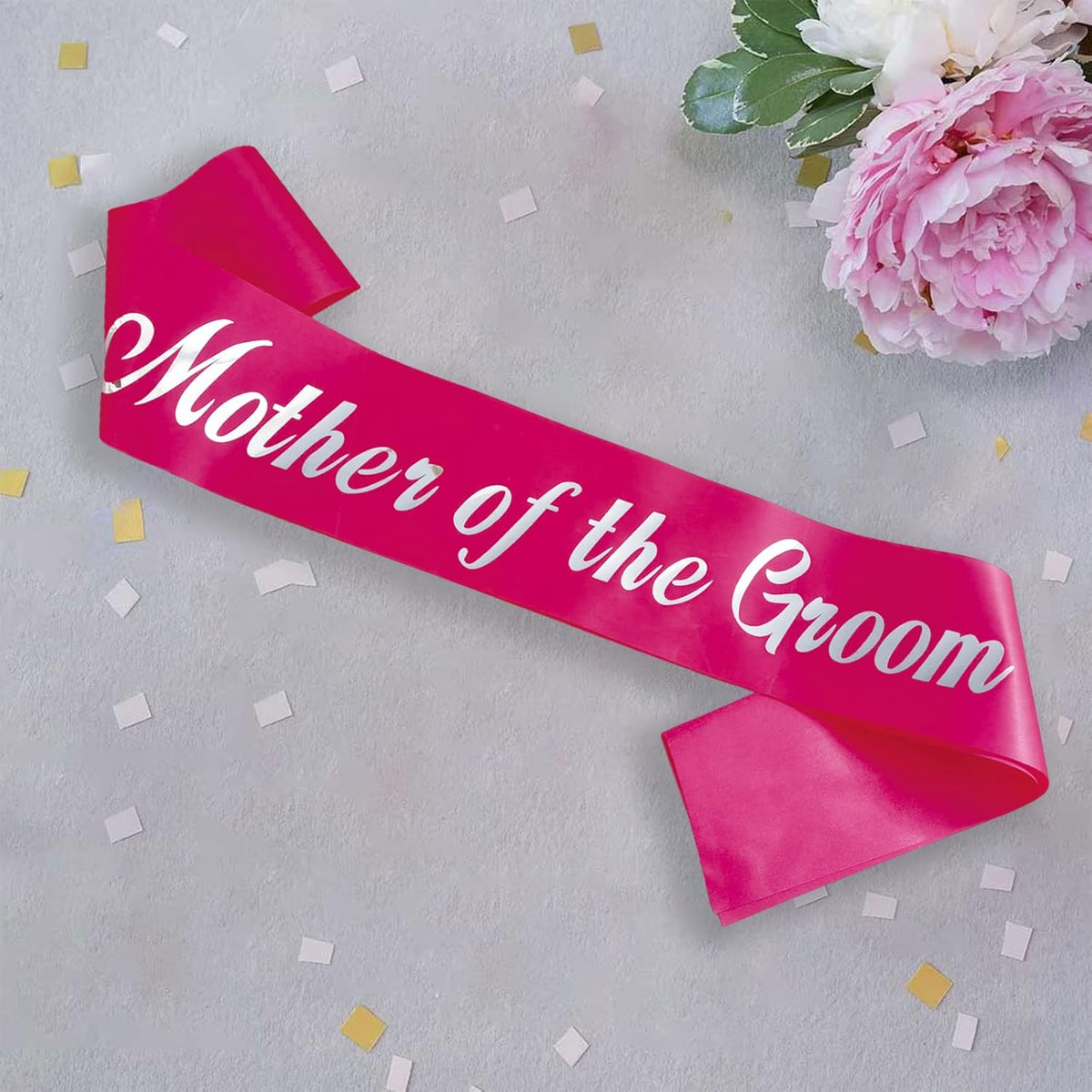 KETAOO Mother of the Groom Sash, Silver Foil Pink Sash for Mother of the Groom for Bridal Shower