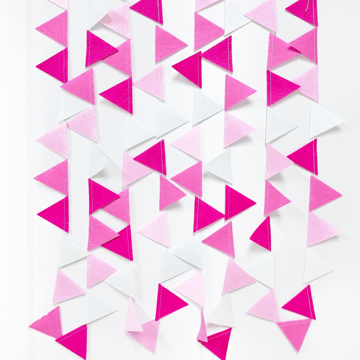 Hot Pink Party Decorations - Ombre Rose Pink Felt Hanging Triangle Mini Bunting Pennant Banner Flag