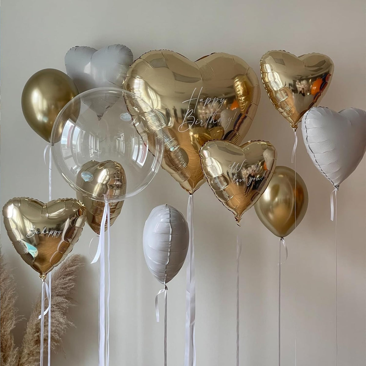 Champagne Gold Heart Balloons,12Pcs Light Gold Heart Shaped Foil Balloons,18Inch Helium Polyester