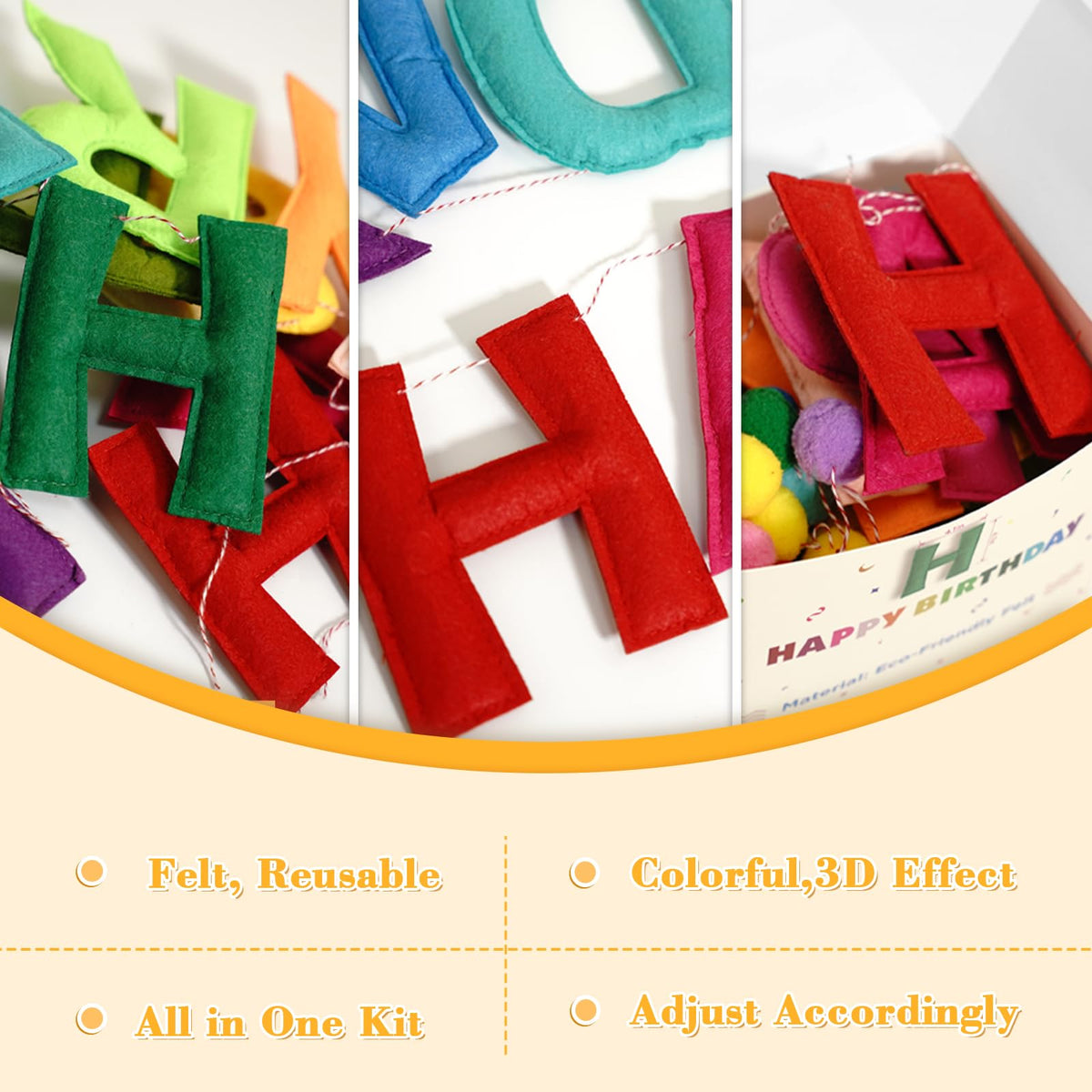 4PCS Pre-Strung Happy Birthday Banner - Felt Happy Birthday Garland, Ball Garland, Felt Pennant