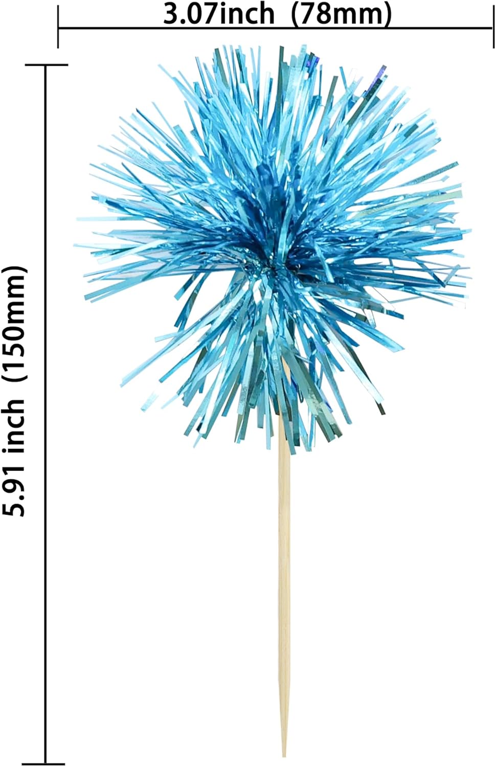 Ephlyn 30Pcs Foil Firework Cupcake Toppers Sparkle Tinsel Cupcake Picks Happy Birthday Cake Toppers