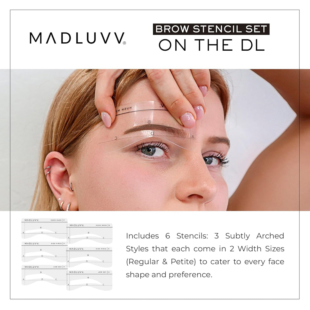 MADLUVV Eyebrow Shaper Stencils – 6 Reusable Stencils for Microblading, Brow Mapping & Shaping