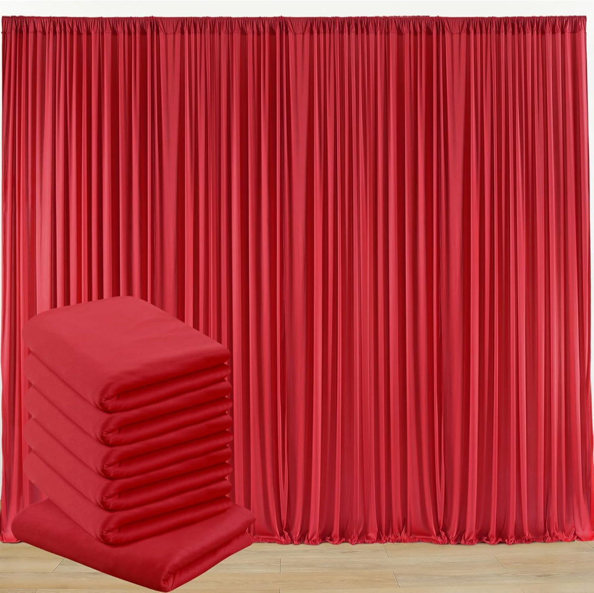 Outpain 30 ft x 8 ft Red Backdrop Curtain Panels, 6 Panels 5 ft x 8 ft Wrinkle Free Polyester