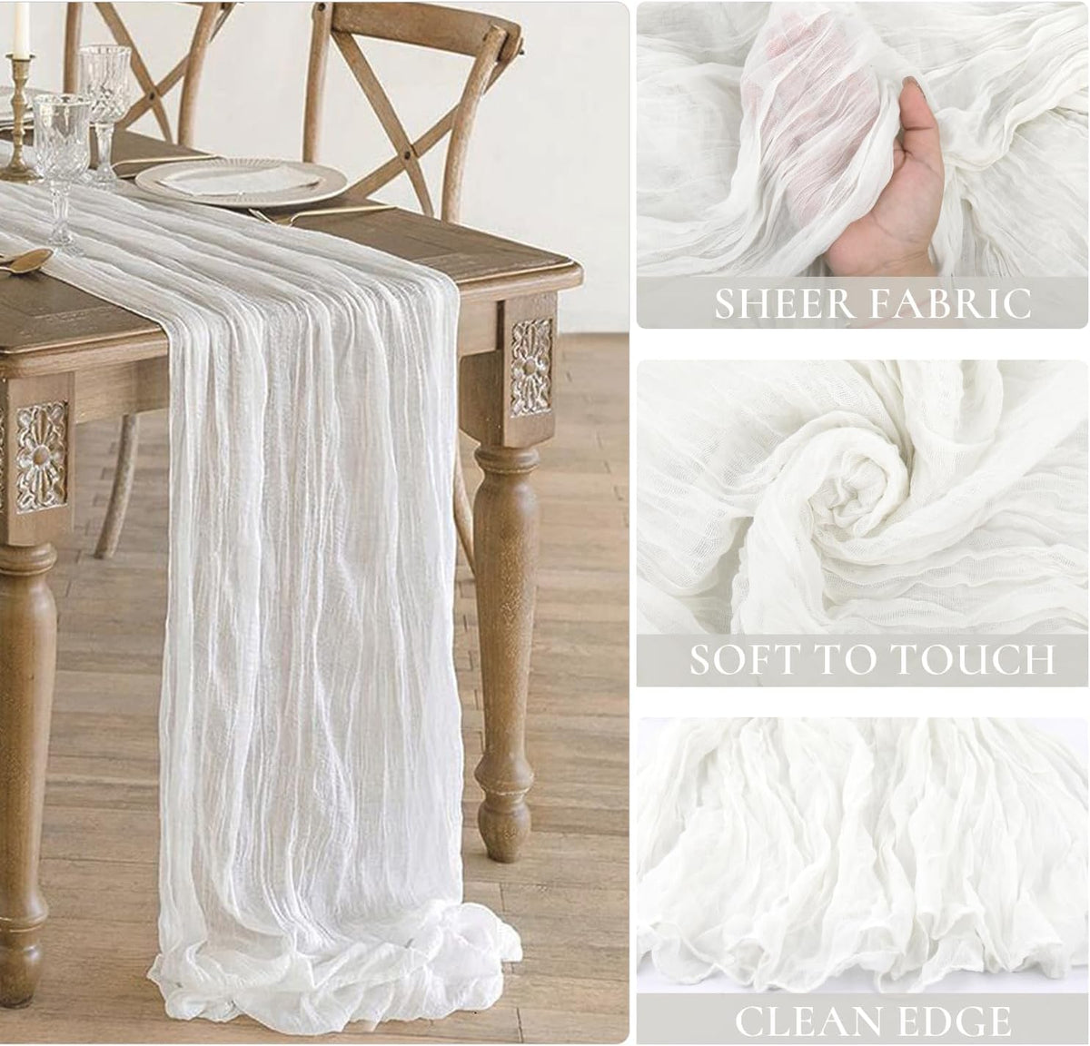 White Cheesecloth Table Runner, 10Ft Boho Gauze Cheese Cloth Table Runner Romantic Sheer Ivory
