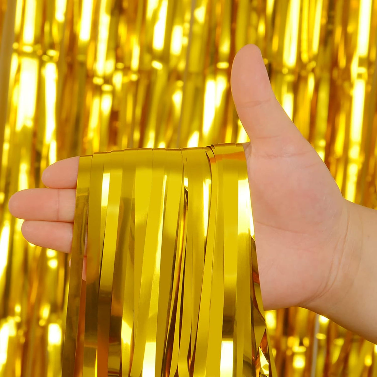 Gold Tinsel Backdrop Party Decorations, Melsan 3.2 x 8 ft Foil Fringe Curtains for Birthday