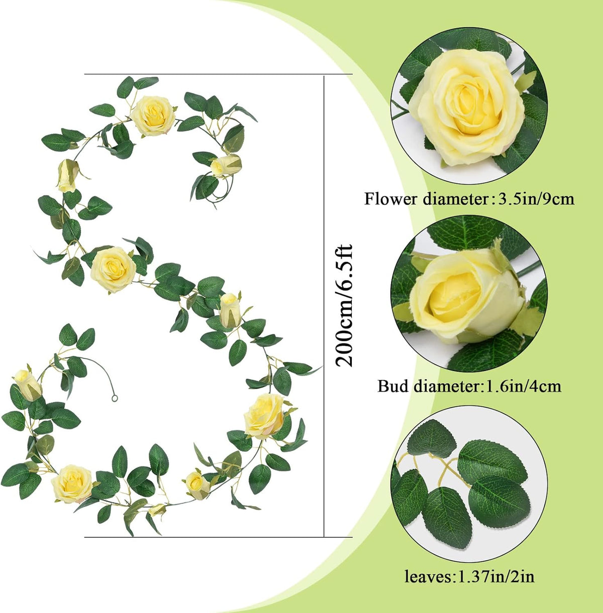 U'Artlines 3 Pack Artificial Yellow Rose Vines Floral Garlands Total 19.5 Ft Fake Vine Silk Flower