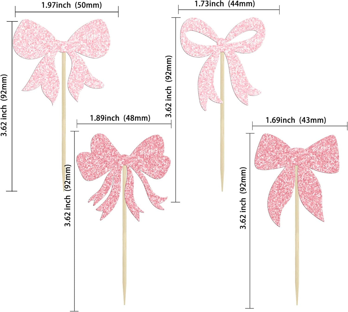 Gyufise 36Pcs Bow Cupcake Toppers Glitter Bowknot Cupcake Picks Bow Tie Birthday Decorations