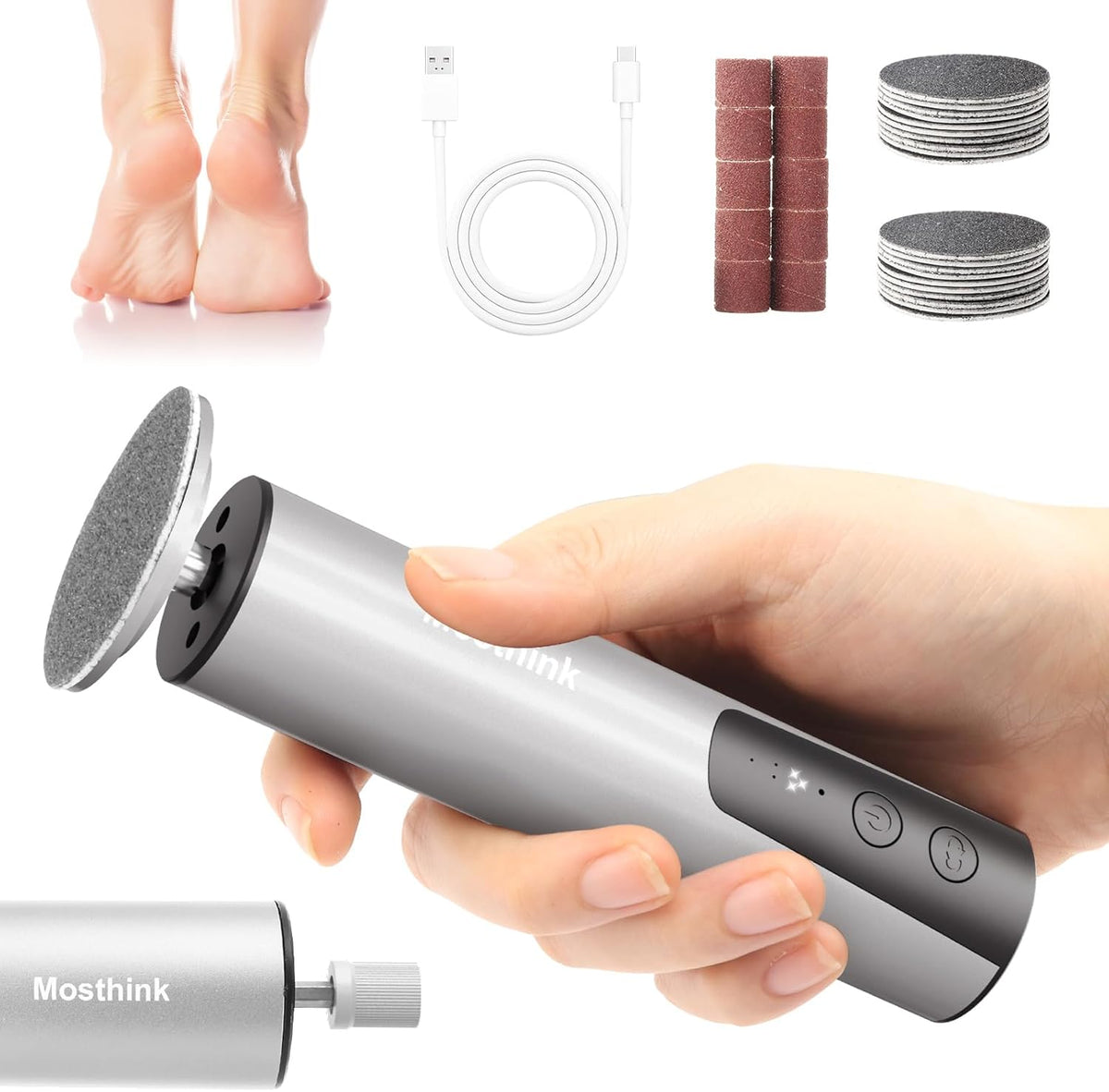 Electric Foot Callus Remover, 2 in 1 | 6 Speed Adjustable Foot File Nail Grinder with Sandpaper