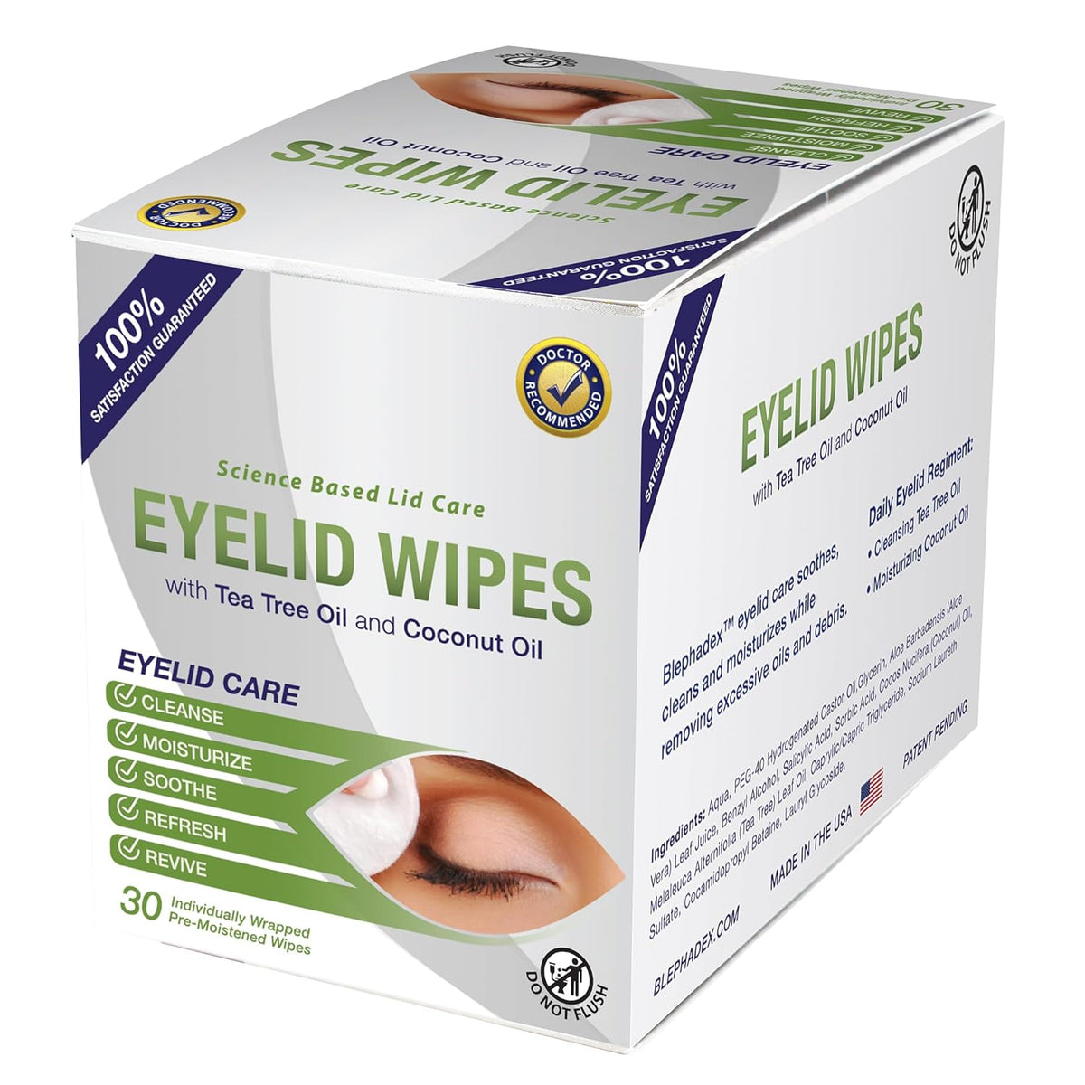 Lunovus Premium Eyelid Wipes With Tea Tree and Coconut Oil - Cleansing Wipes for People Itchy Eyes