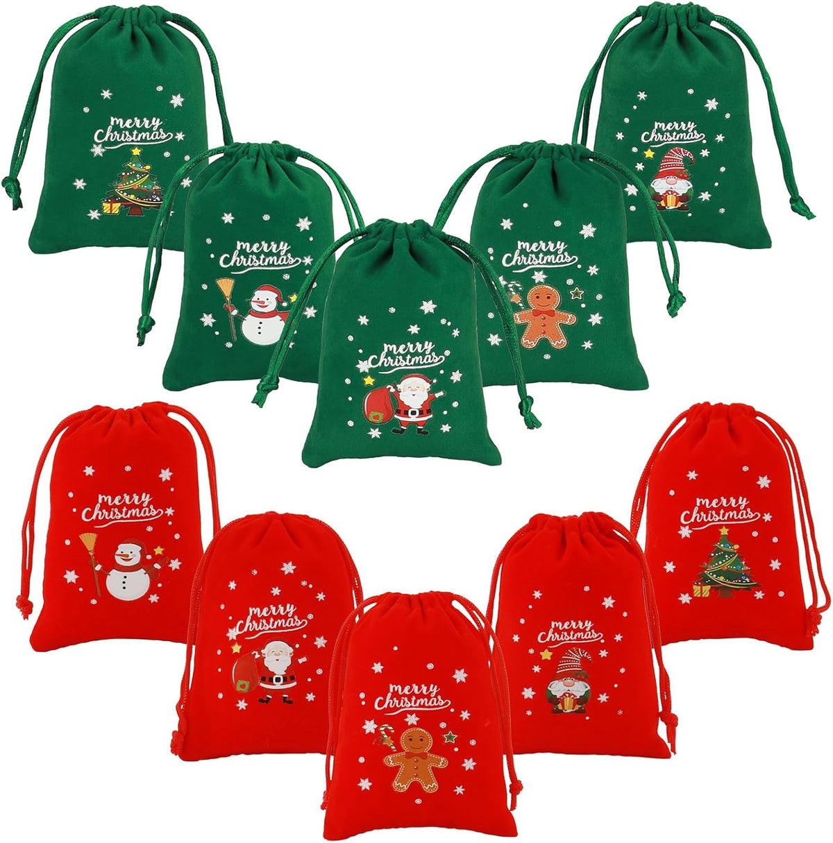 Tapleap Christmas Bags with Drawstring - 50Pcs 3x4 Red and Green Velvet Cloth for Wrapping Dice