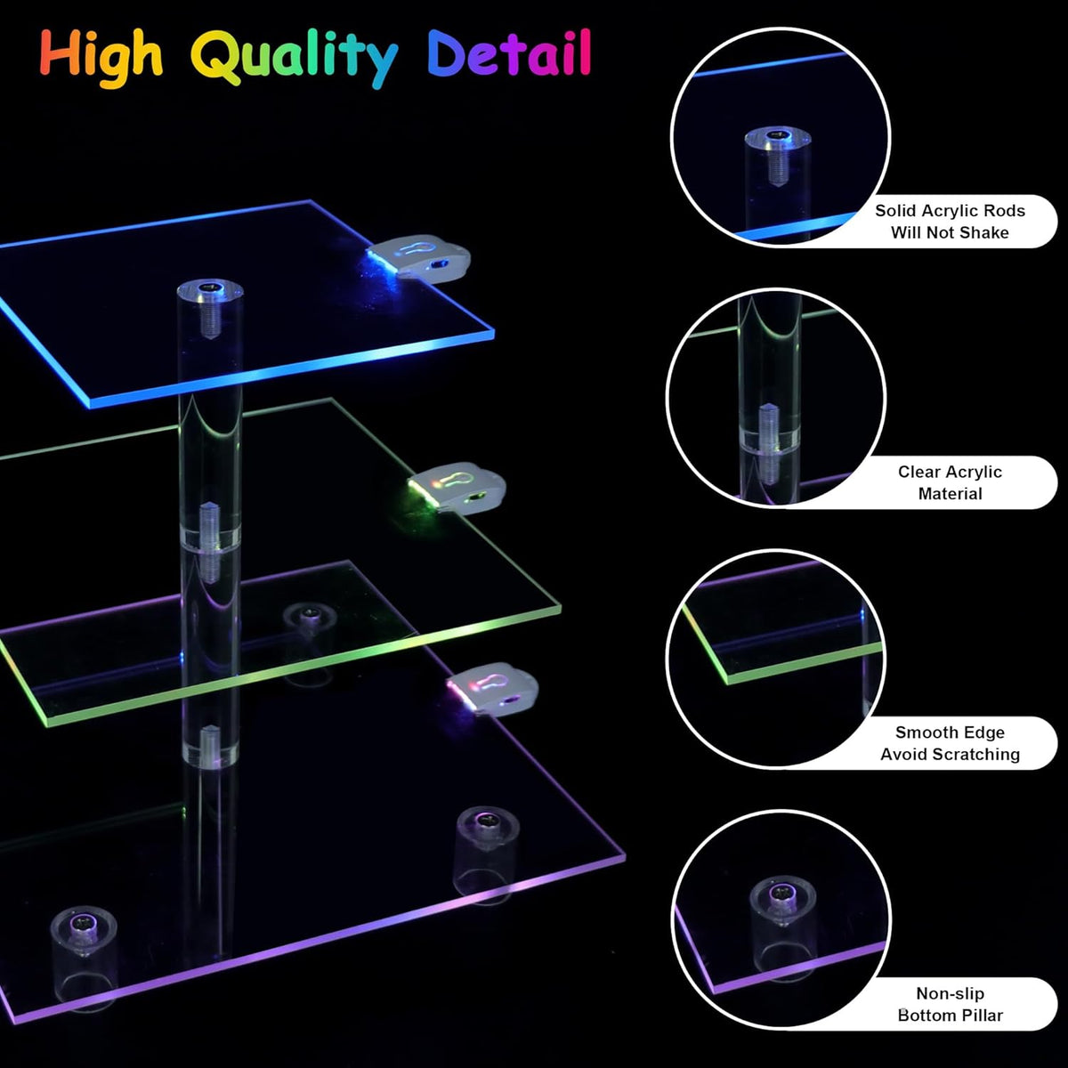 Cupcake Stand for 24 Cupcakes, 3 Tier Cupcake Holder with Rechargeable LED, 7 Colors Light Cupcake