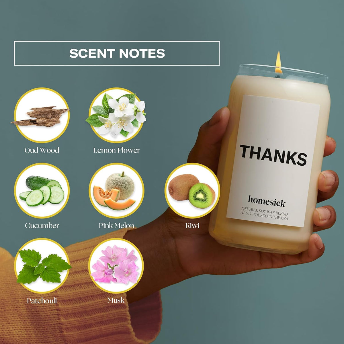 Homesick Scented Candles for Home (Thanks) - 13.75 oz Long-Lasting Soy Wax Blend Jar Candle Gifts