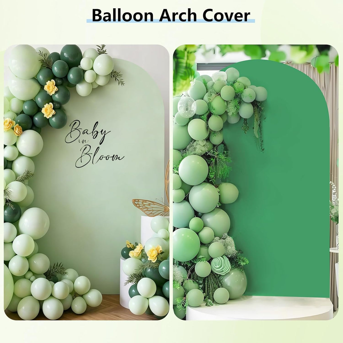 HEMMOTOP 7.2 ft Arch Backdrop Cover(One Piece Double Color), Green and Sage Green Spandex Arch