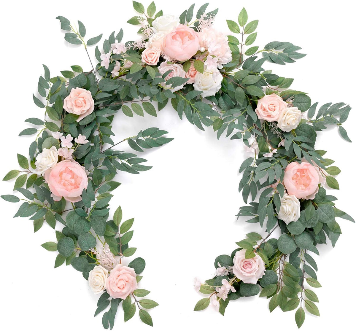 Ling's Moment Arch Flower Garland - 6FT Eucalyptus & Rose - Sweetheart Table Decor for Wedding