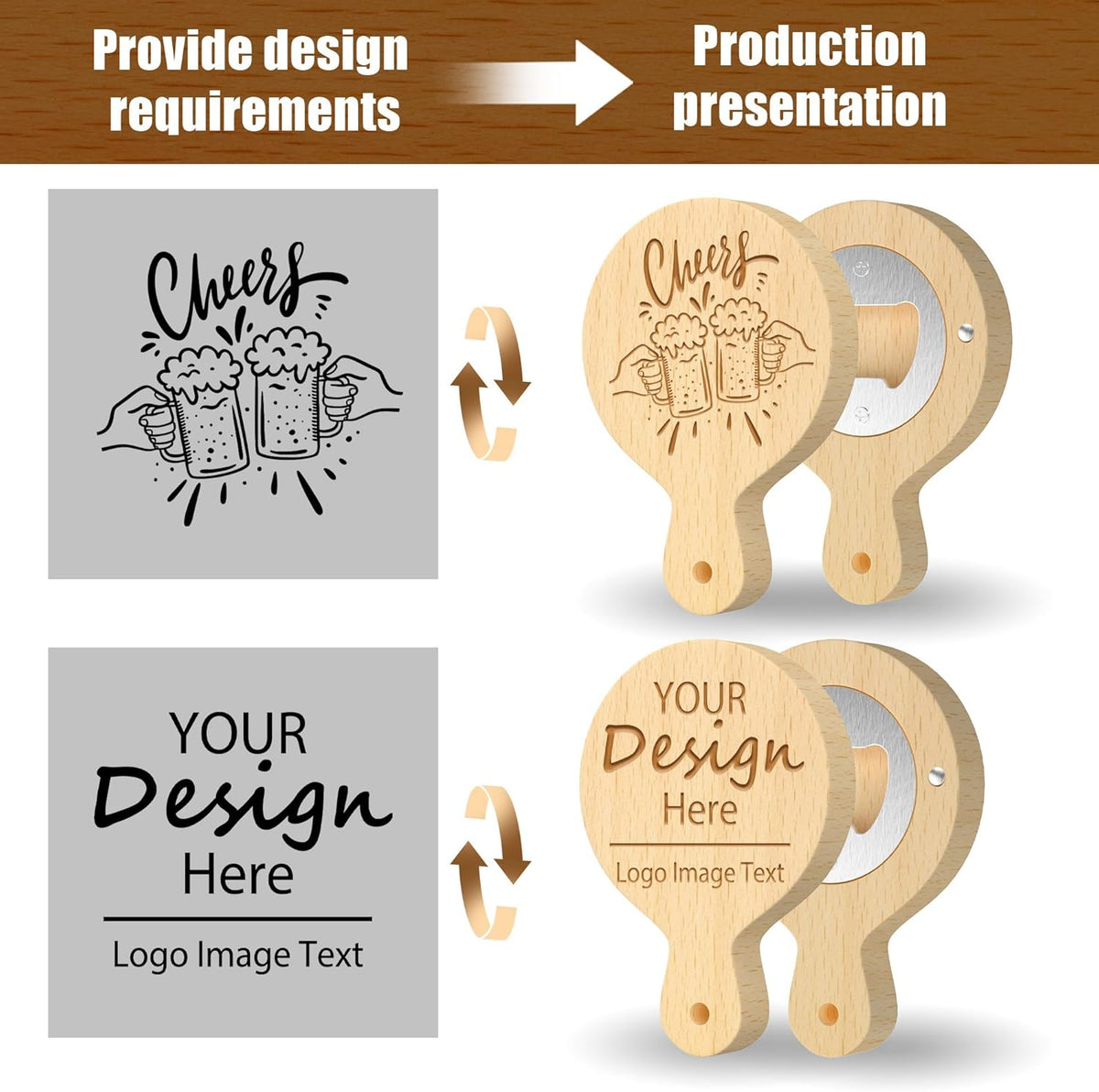 8 Custom Magnetic Bottle Opener Refrigerator, Personalized Engraved Wood Beer Openers, Wooden Round