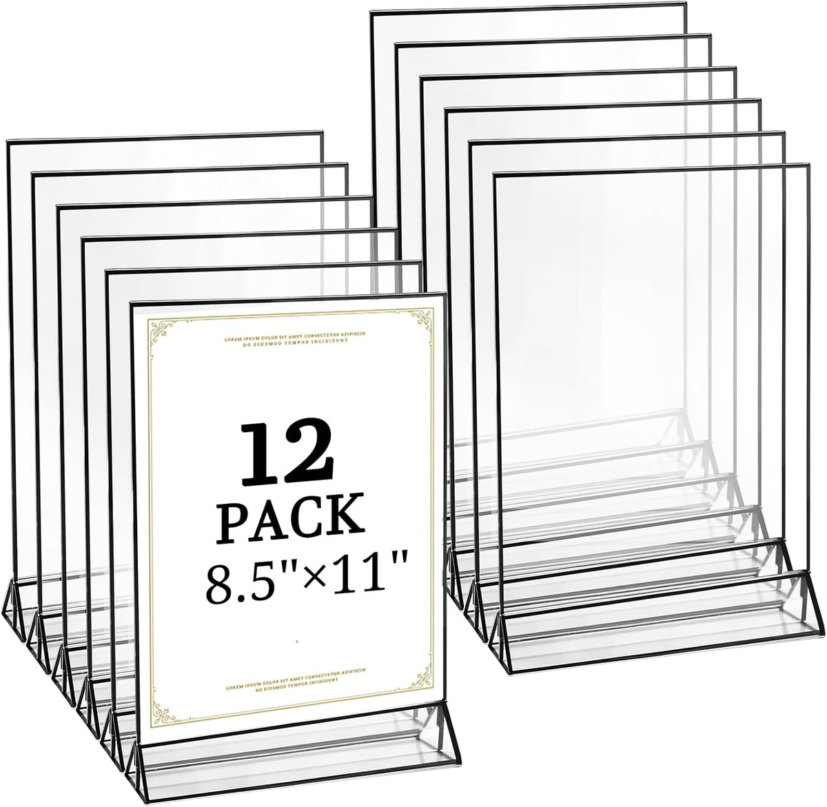 Floroom 12 Pack 8.5x11 Inch Clear Acrylic Sign Holders, Double-Sided Black Display Stand Picture